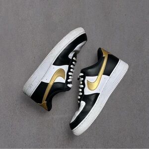 Nike Air Force 1 Black and Gold Metallic Sneakers
